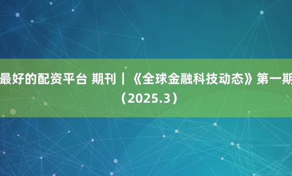 最好的配资平台 期刊｜《全球金融科技动态》第一期（2025.3）